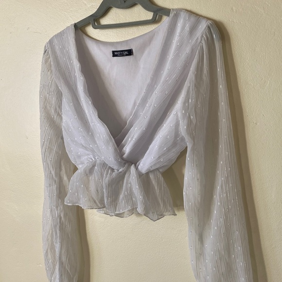 Nasty Gal White Sheer Cropped Blouse - Picture 2 of 12